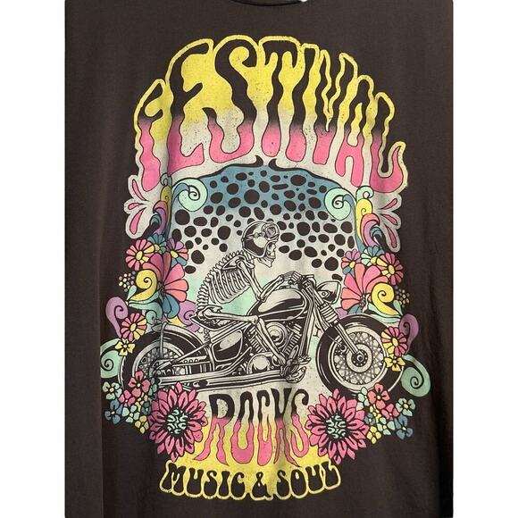 Modernlux Women's Festival Rocks Music & Soul Oversized Graphic Tee Size XL Gray - Picture 5 of 6